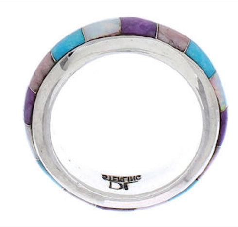 Multicolor Inlay Jewelry Sterling Silver Ring Band Size 8-1/2 HS35711